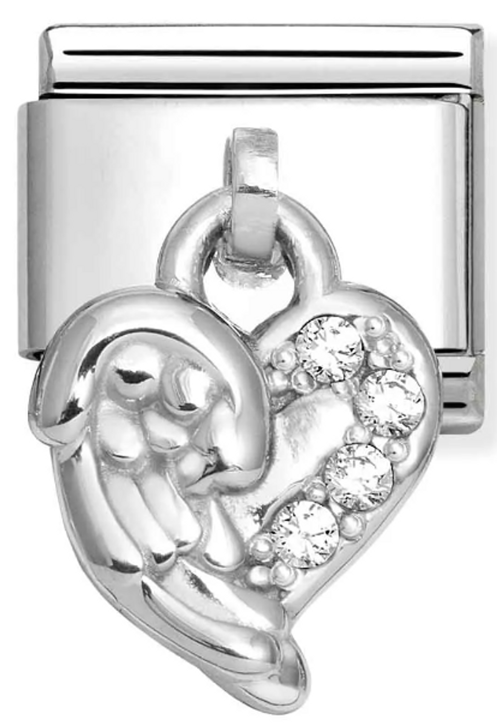 Nomination - Link 925 Srebrny Wiszące serce ze skrzydłami i białymi cyrkoniami 331800 35.png